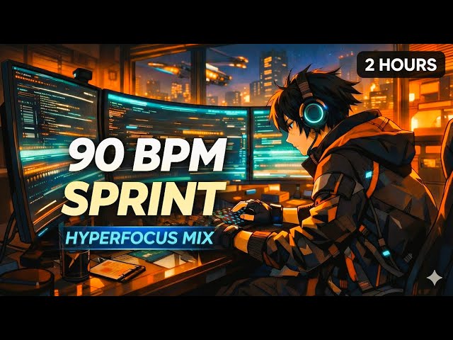 90 BPM Sprint Mode ⚡ Hyperfocus Music for Coding [2 Hours]