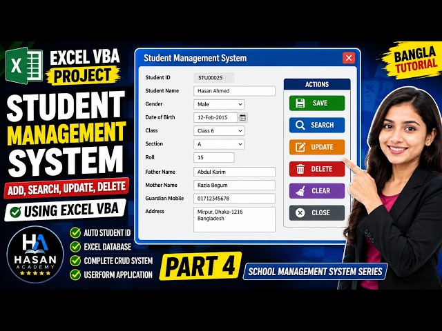 Student Management System Using Excel VBA | Part 4 | Add, Search, Update & Delete | Bangla