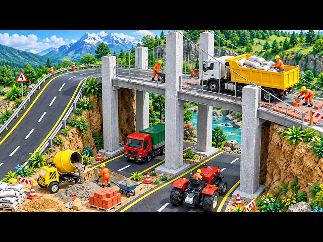 DIY Mini Tractor Builds a Mega Mountain Bridge for Heavy Trucks | Construction Science Project