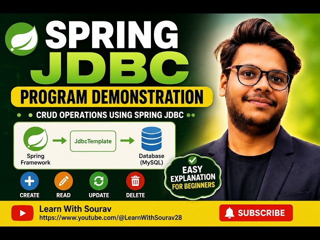 Spring JDBC Tutorial | Complete CRUD Program Demonstration Using JdbcTemplate | Java Spring JDBC