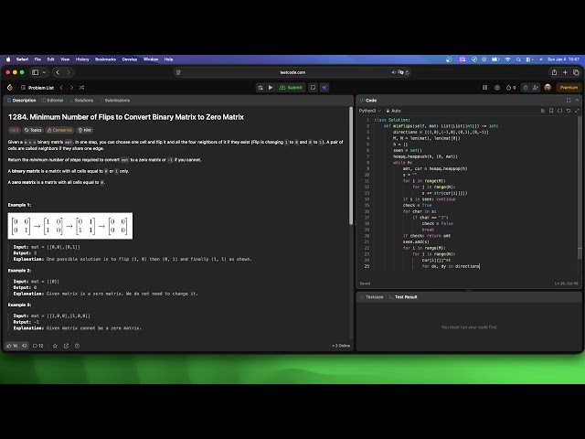 No Sound Leetcode 1284: Minimum Number of Flips to Convert Binary Matrix to Zero Matrix