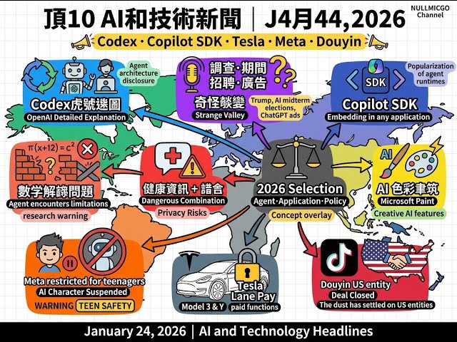 AI 新聞精選：2026年1月24日 Codex 智能體、Copilot SDK、特斯拉付費功能等