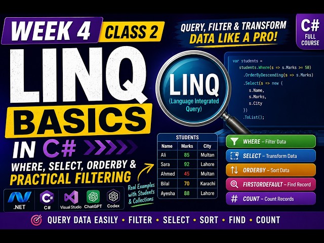C# LINQ Basics - Where, Select, OrderBy & FirstOrDefault | .NET Course Week 4 Class 2
