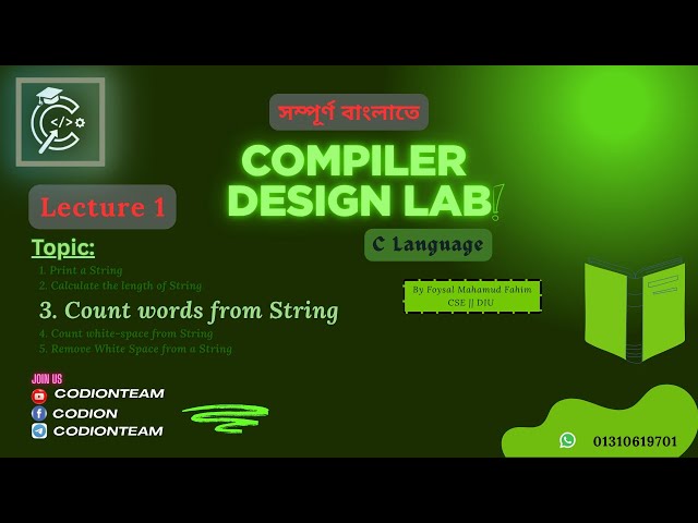 Lecture 1_3 || Compiler Design Lab | Count Words from a String in C | Step-by-Step Explanation