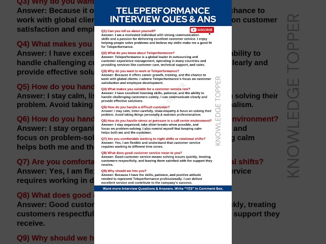 Teleperformance Interview Questions and Answers For Freshers and Experienced