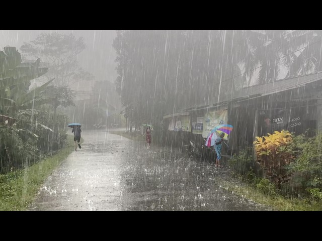 Super Scary heavy rain accompanied by Thunderstorms village | when Walk in heavy rain