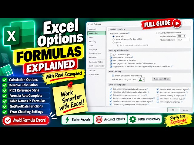 Excel Options → Formulas Explained 🔥 | Calculation & Error Checking Settings Explained