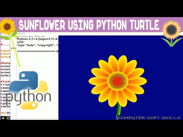 SUNFLOWER🌻 DESIGN USING PYTHON TURTLE GRAPHICS | Flower Design in Python Language