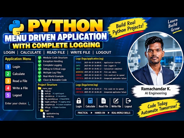 Python Logging Project | Menu-Driven Application with DEBUG, INFO, WARNING, ERROR & CRITICAL