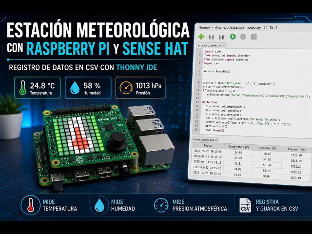Raspberry Pi and Sense HAT Weather Station in Thonny Python (CSV Saving) IES Monterroso