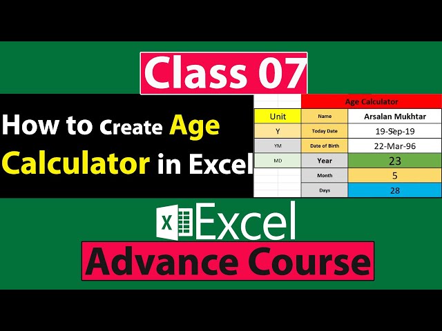 How to create Age calculator in Excel in Urdu - Class No 7