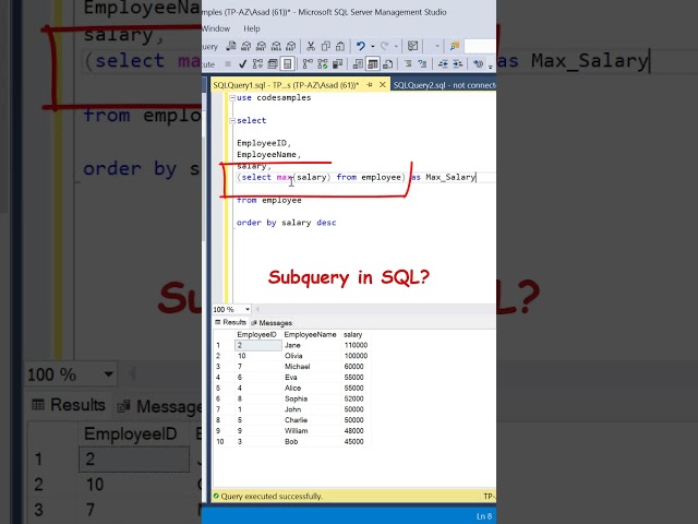 #SQL Subquery Simple Example. #datascience #programming #coding #sqltutorial