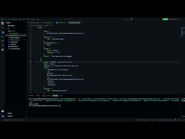MiniWin + VS Code en Windows: tasks.json, launch.json y tu primera ventana gráfica