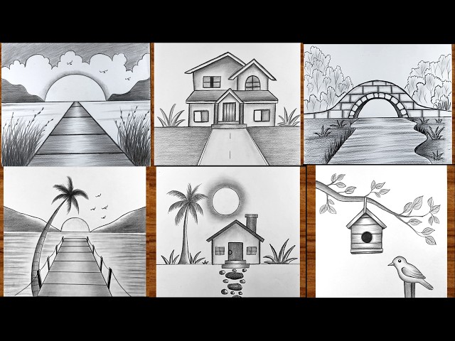 Easy 6 pencil sketch scenery | how to draw beautiful scenery for beginner | Easy drawing tutorial