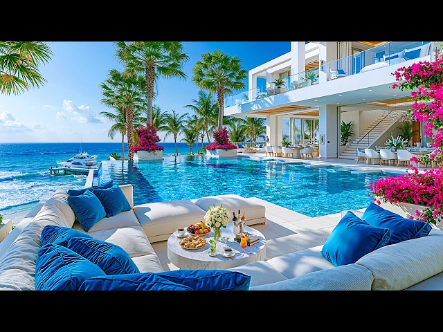🌊 Summer Bossa Nova Jazz at Luxury Beach Villa Ambience & Crashing Waves Sound for Good Moods, Relax