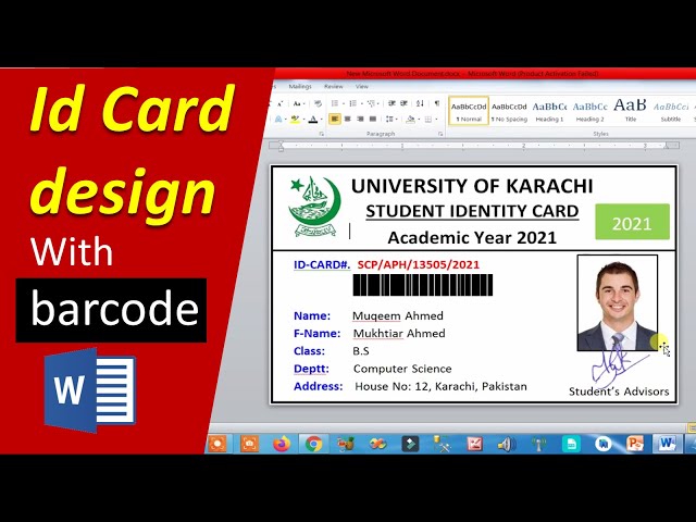 how to make id card design in microsoft word with barcode - student business employee id card design