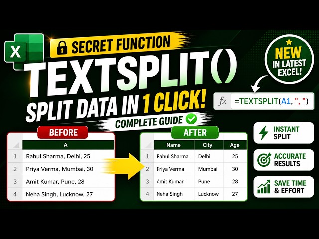 Secret Function To Split Text In MS Excel | Textsplit function in excel | Textsplit not working