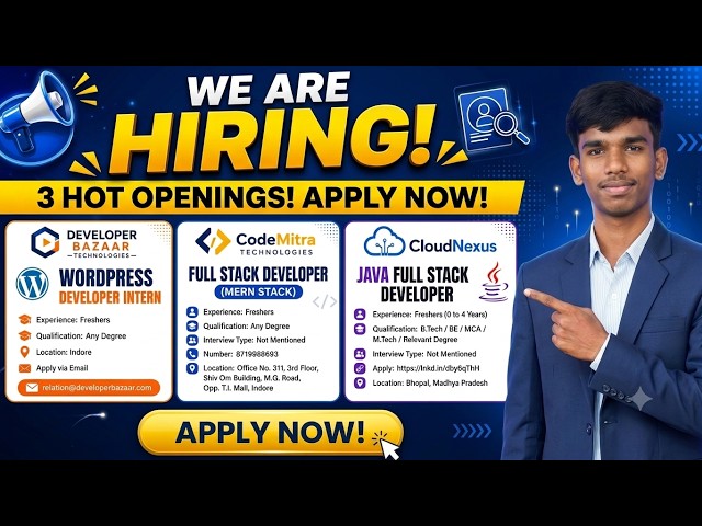 🚨 3 Companies Hiring Freshers 2026 | Developer Bazaar, Code Mitra & CloudNexus 🔥