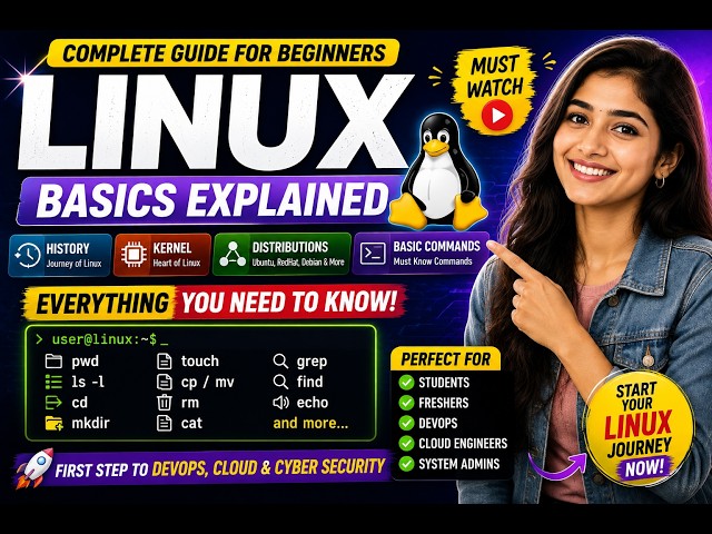 Linux Basics for Beginners 🚀 | Linux History, Kernel, Distributions & Essential Commands Explained