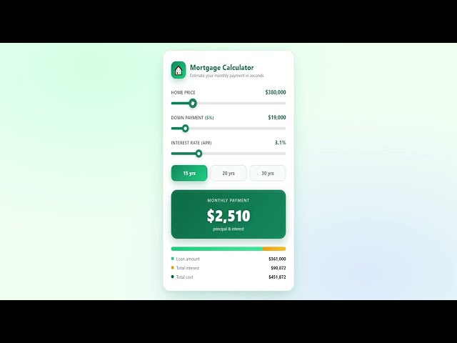 Mortgage Calculator Widget — HTML + CSS + JS | Live Demo ($15)