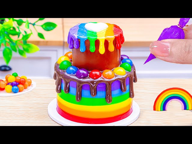 Mini Rainbow Cake Recipe With Chocolate🌈Amazing Miniature Melted Chocolate Cake🌈 HT Mini Cakes