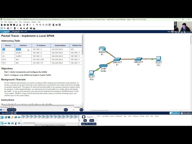 11.4.6 Packet Tracer - Implement a Local SPAN