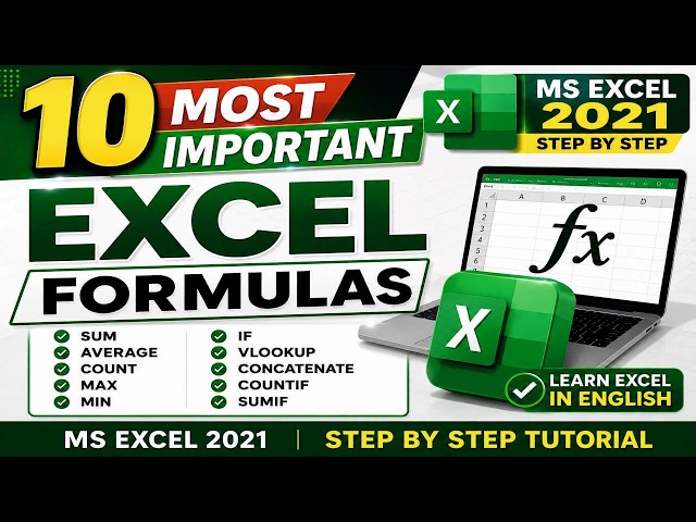 10 Most Important Excel Formulas You Must Know | MS Excel 2021 Step by Step | Learn Excel in English