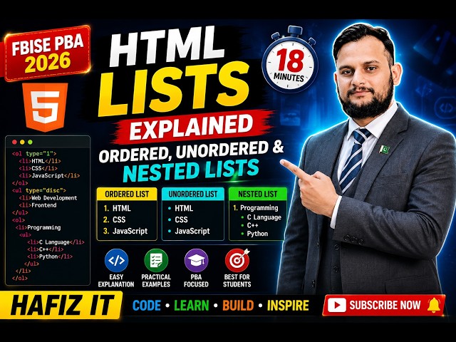 HTML Lists Explained | Ordered List, Unordered List & Nested Lists | FBISE PBA