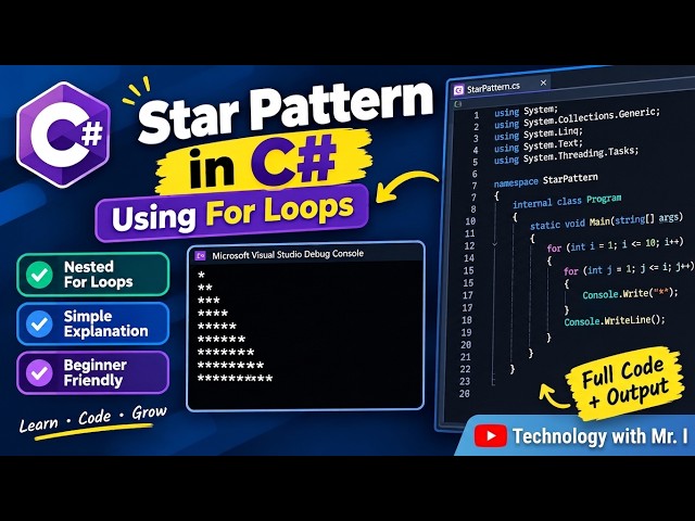 C# Star Pattern Using For Loop | Increasing Star Pattern⭐