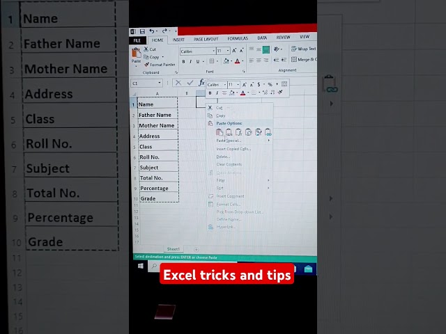 Excel tricks and tips || Excel shorts video || #exceltips #shorts #shortvideo