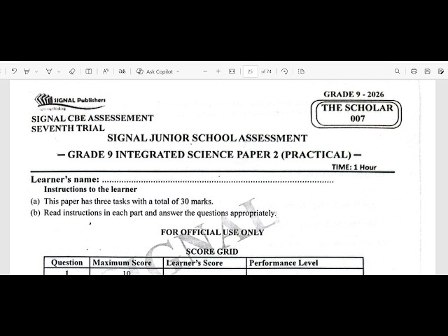 GRADE 9 INTEGRATED SCIENCE PAPER 2 PRACTICAL | SIGNAL SCHOLAR 007 2026