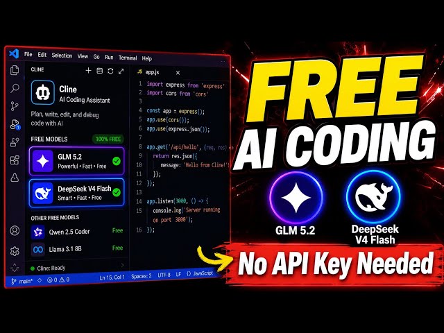 Free AI Coding in VS Code | DeepSeek V4 & GLM 5.2  (No Credit Card)