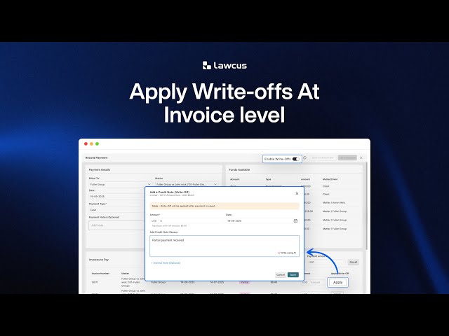Apply Write-offs Instantly While Recording Payments in Lawcus