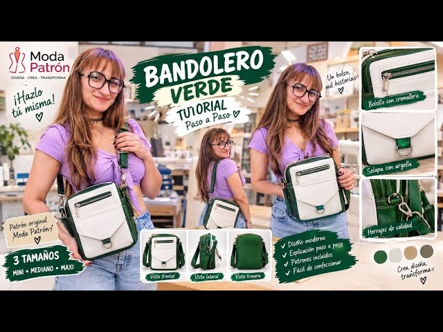 BOLSO BANDOLERO VERDE MODERNO ✨ | Tutorial Paso a Paso + Patrón Gratis | Moda Patrón