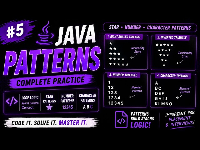 Java Patterns #5 | Star, Number & Character Patterns 🔥 | Pattern Printing in Java