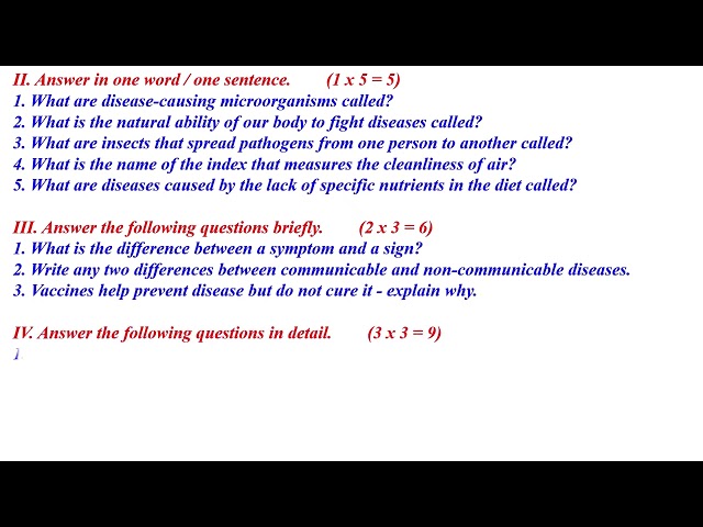 CLASS 8 SCIENCE HEALTH UNIT TEST CHATER 3