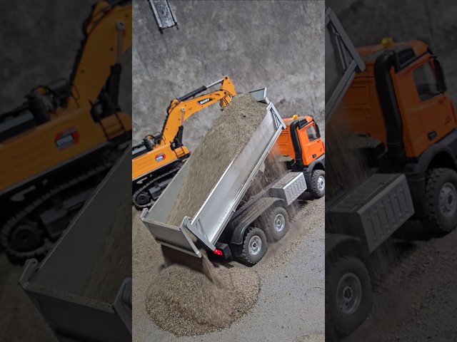 44 TONS OF DRY SAND! 😱 RC Truck Dumps It All at the Excavator! #shorts #rctruck #rccar #huina