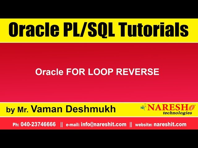 Oracle PL/SQL Tutorials | Oracle FOR LOOP REVERSE | Mr.Vaman Deshmukh