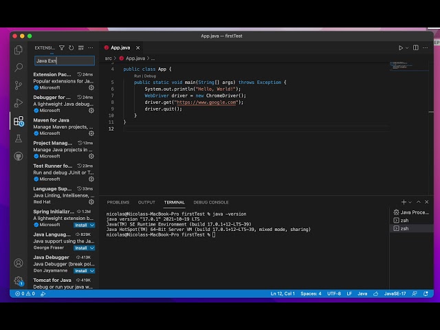 How to add Microsoft's Java Extension Pack in Visual Studio Code application