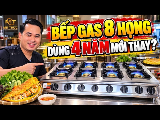 Affordable 8-burner gas stove for making banh xeo in Cu Chi, HCMC