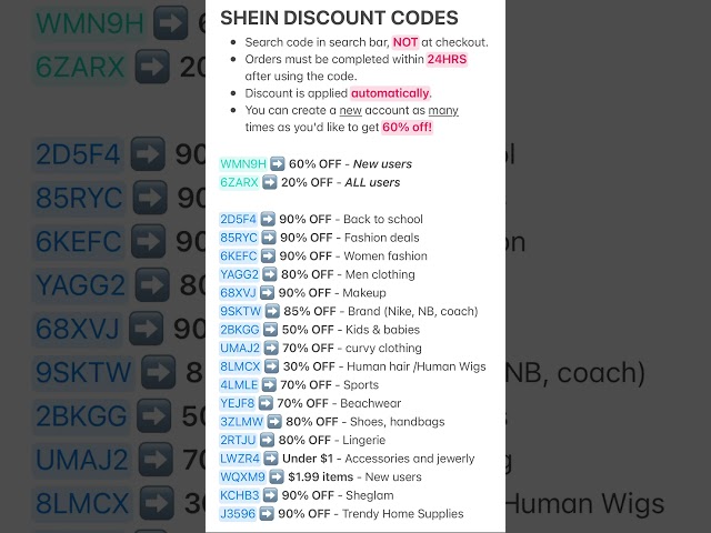 SHEIN codes 2025. Discount codes. #shein #sheindiscount #sheindiscountcodes #beingshanalee