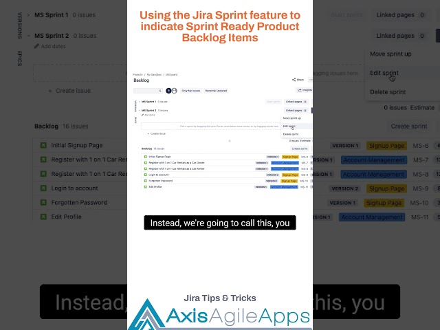 Using Jira Sprints to indicate Sprint Ready Product Backlog Items #shorts