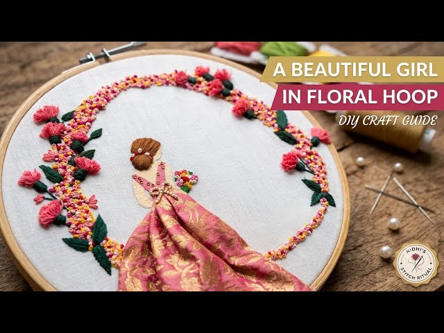 DIY 3D Fabric Dress Embroidery | Beautiful French Knot Wreath Tutorial 🌸