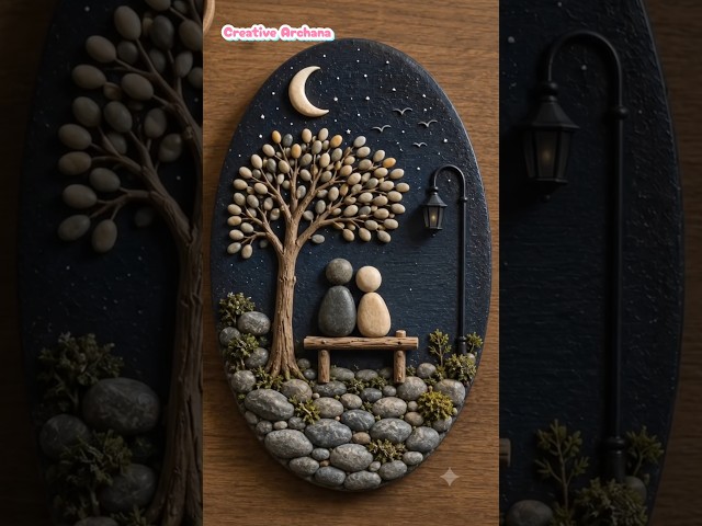 DIY Pebble Art Tree Under the Moon 🌙✨ | Beautiful Handmade Wall Decor | Creative Archana #shorts