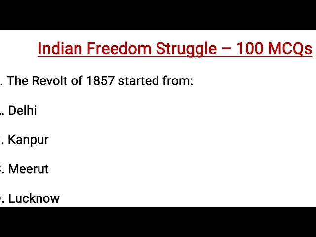 100 mcqs on freedom struggle movement for jkssb junior assistant exam || indian freedom struggle mcq