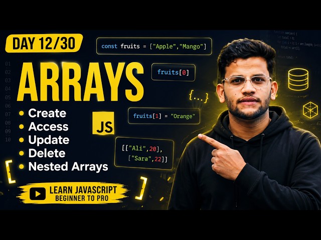 JavaScript Arrays Explained in 40 Minutes 🔥| Create, Access, Update, Delete & Nested Arrays | Day 12