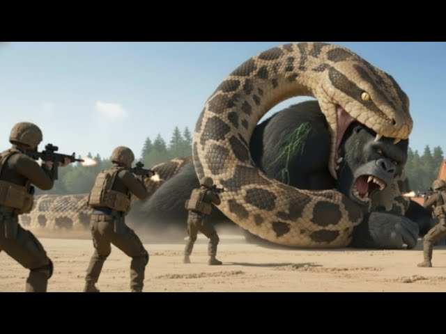 King kong VS huge Python: The king kong saved the workers from python. 