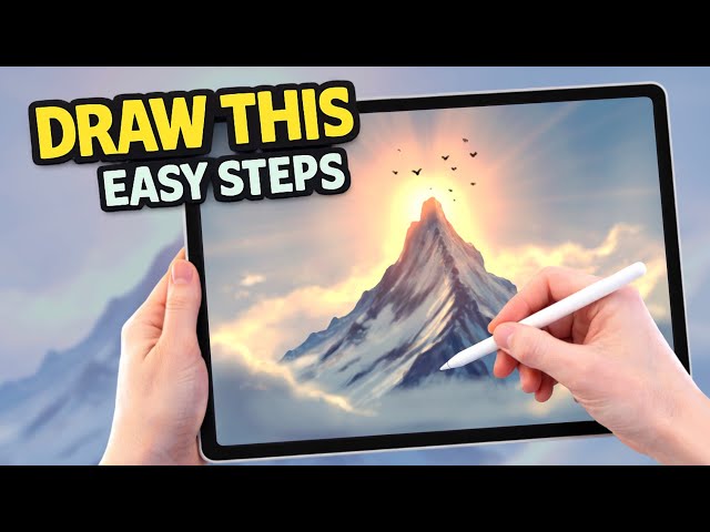 PROCREATE EASY Steps Drawing Tutorial - Mountain Sunrise landscape