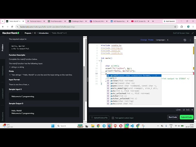 HackerRank ka Hello, World! in C  No-1