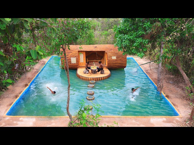 Build Creative a House Inside A Tree Trunk With Big Swimming Pool  In The Forest